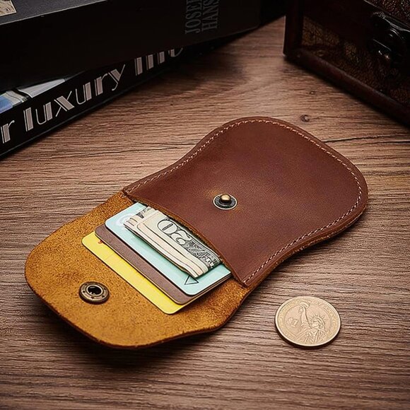 Hand stitched Unisex Genuine Bovine Leather Card Holder Pouch Wallet NWOT  2/$25 - Picture 1 of 7